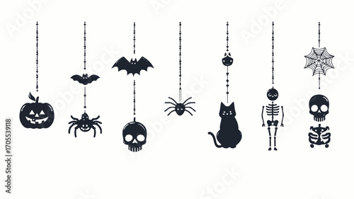Spooky Halloween Decorations Flat Vector Icons for Graphic Design Projects