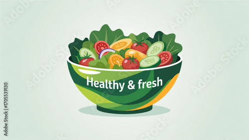 A vibrant bowl of healthy and fresh salad with mixed vegetables, including tomatoes, cucumbers, and lettuce, promoting a healthy lifestyle