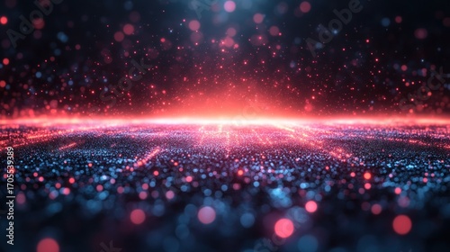 Abstract digital landscape with vibrant energy particles