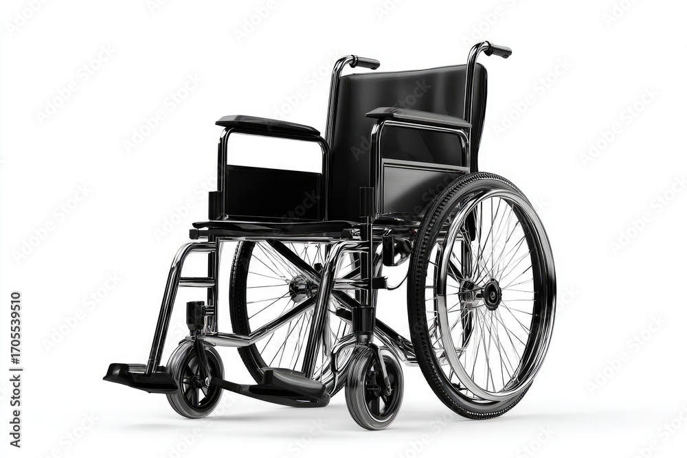 Fototapeta premium Black wheelchair, front view, isolated