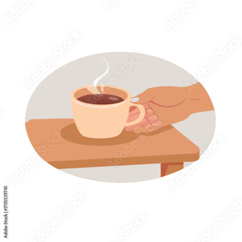 Enjoying a warm coffee break in the morning sunlight