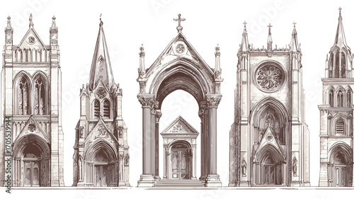 Gothic Architecture Engravings Collection - Detailed and Intricate Designs and Patterns