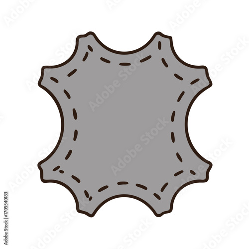 Stylized gray leather patch with dashed stitching for crafting and branding applications 
