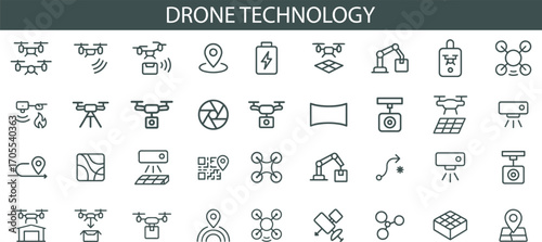 Drone Technology Icon Set for UAV Design, Delivery Systems, and Aerial Robotics UI