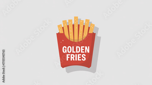 Illustration of golden fries in a red container, perfect for fast food restaurant or snack related designs