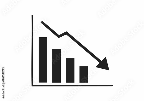 A bar graph with a downward trending arrow, indicating decline or loss.