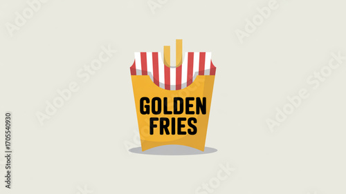 Stylized golden fries in a striped container, a playful and inviting illustration for fast food or restaurant branding on light background