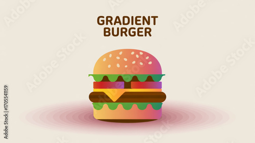 Colorful gradient burger illustration with a modern and playful design, perfect for food related projects