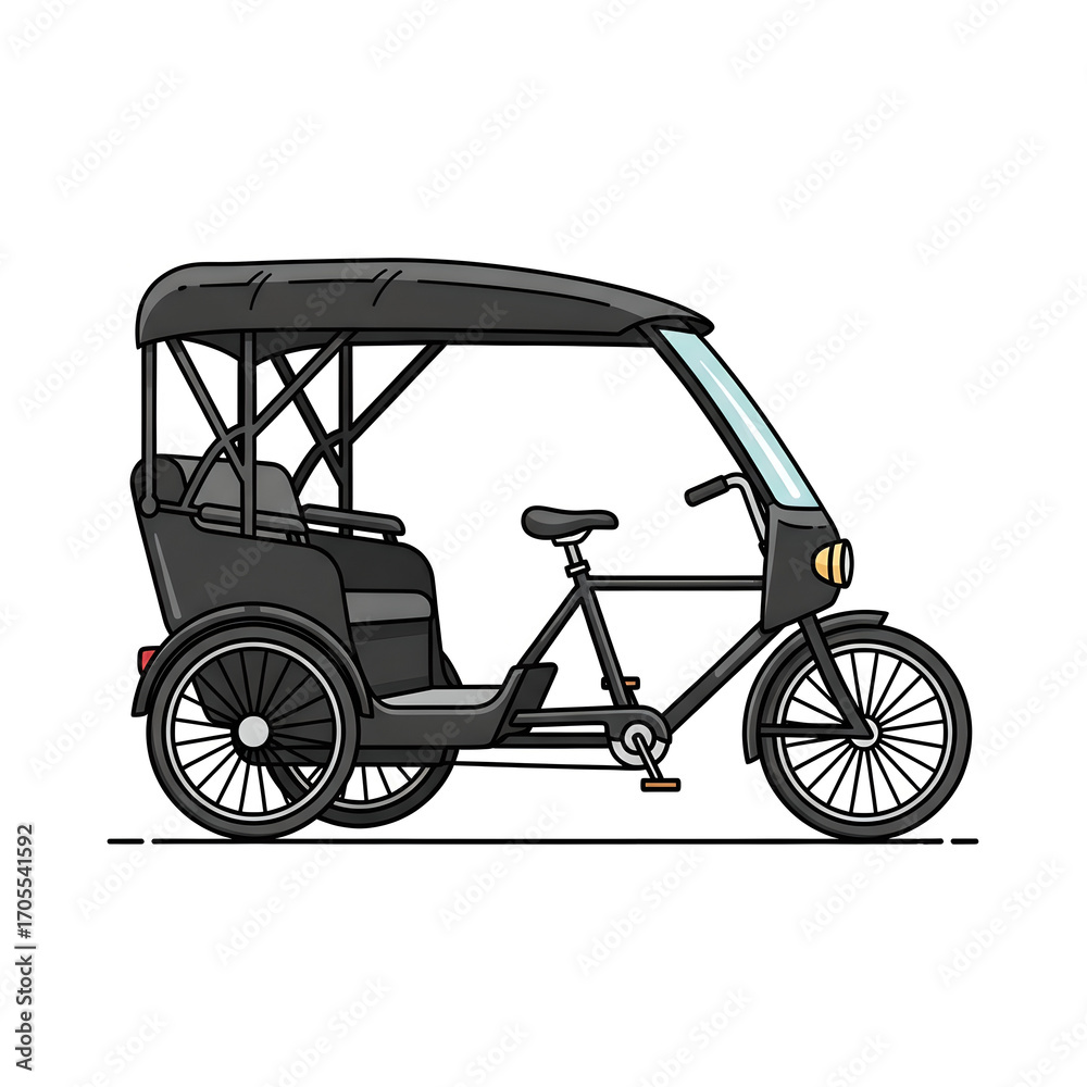 Fototapeta premium Black and White Electric Rickshaw Tricycle Illustration Isolated on White