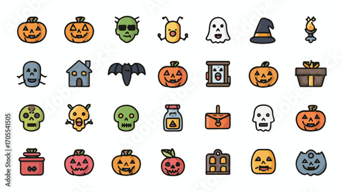Halloween Icons Set - Flat Spooky and Festive Design Elements