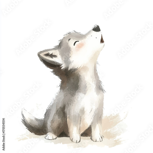 Adorable Gray Wolf Pup Sitting and Howling.