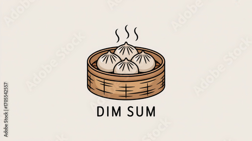 Illustration of dim sum in a bamboo steamer delicious asian cuisine, traditional chinese food, vector