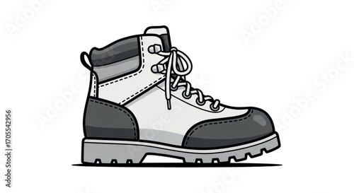 Illustration of a rugged hiking boot with laces.
