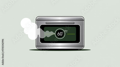 An illustration of a toaster oven with smoke coming out, indicating it is set to 60 degrees