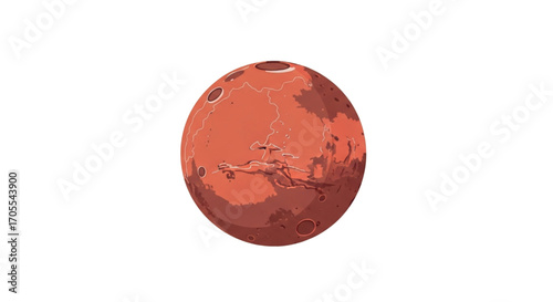 Illustration of the planet Mars with surface details.