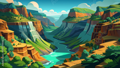 Blyde River Canyon in South Africa unfolds with verdant cliffs and turquoise waters, dramatic viewpoints revealing a lush gorge sculpted by time, one of the world’s largest green canyons.