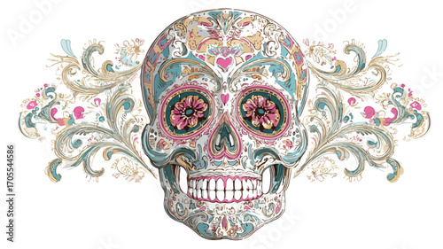 Ornate Dia De Los Muertos Skull - Day of the Dead - Decorated Sugar Skull Image