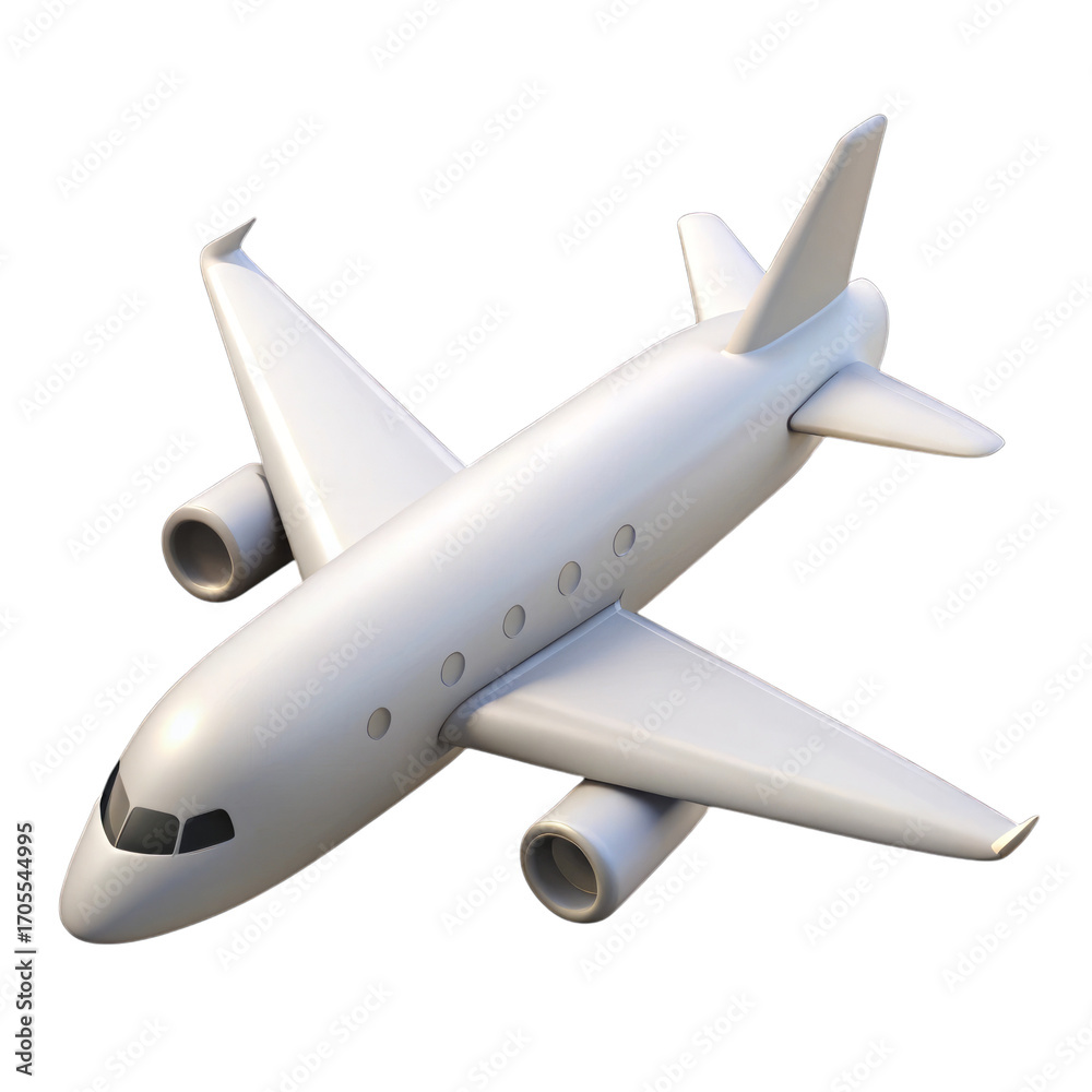 Fototapeta premium Stylized white airplane 3d render isolated on a transparent background aircraft transport