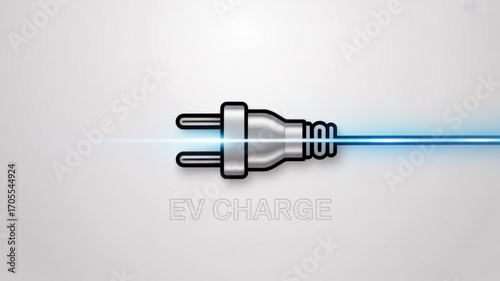 Electric vehicle charge logo featuring a plug with a blue energy beam, perfect for promoting sustainable transportation