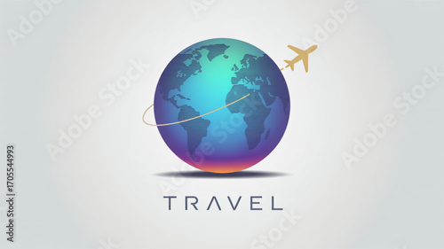 Travel the world logo with airplane and globe explore new destinations and cultures with this travel logo design