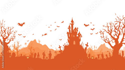 Spooky Seamless Halloween Silhouette Panorama Background