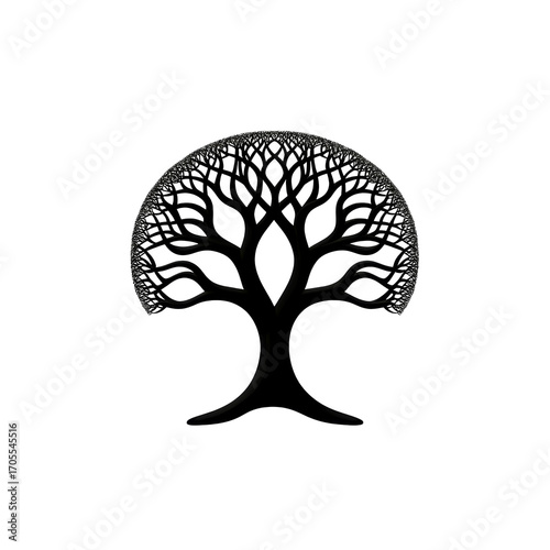 Elegant ornamental tree silhouette with intricate branching and symmetrical canopy evoking calm and balance