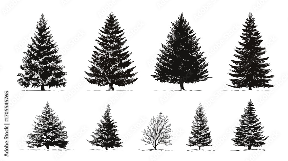 Fototapeta premium Set of Festive Christmas Trees Icons for Holiday Decorations in Vector Illustration