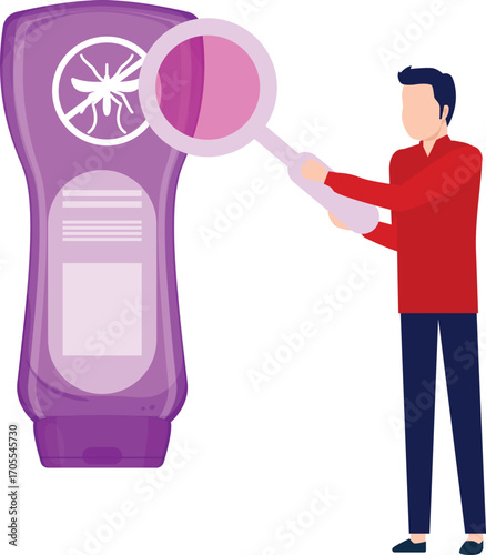 Boy examining insect spray