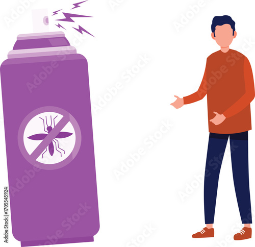 Boy showing fly free spray