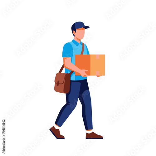 Delivery Man with Box Vector Illustration on White Background
