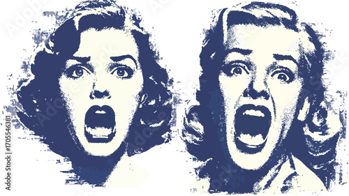 Retro Screaming Women in Fear Hall Vintage Set