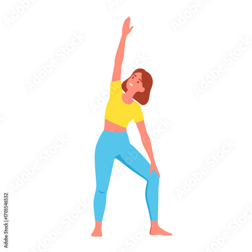 Cartoon Woman Practicing Side Stretch Yoga Pose Illustration