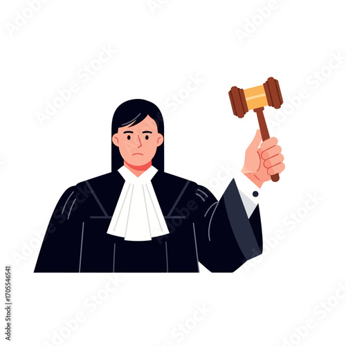 Female Judge Holding Gavel Illustration, Court and Justice Concept