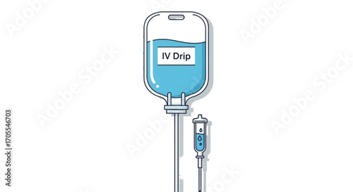 Medical IV Drip Bag with Fluid and Tubing.