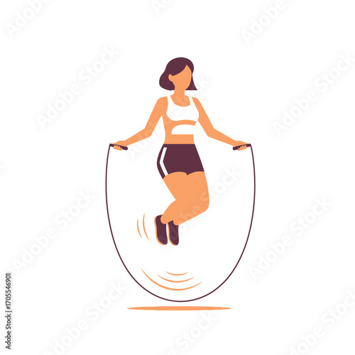 Woman Skipping Rope: Fitness Training Vector Illustration