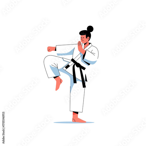 Karate Master Demonstrating Technique, Martial Arts Vector Illustration