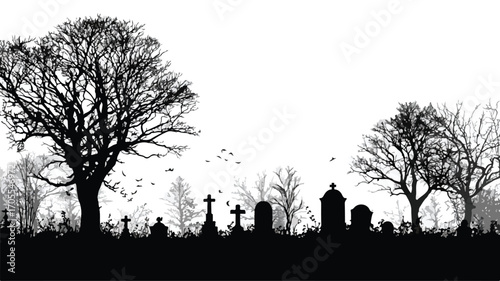 Eerie Silhouette of Tombstones in a Graveyard