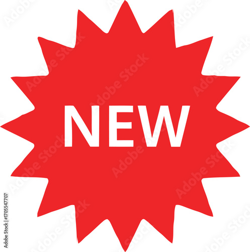 Red Burst Shape with the Word New in White for Marketing