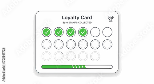 Customer Loyalty Card With Eight Of Ten Stamps Completed