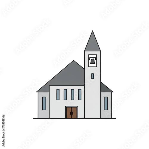 Modern Church Building with Bell Tower and Steeple.