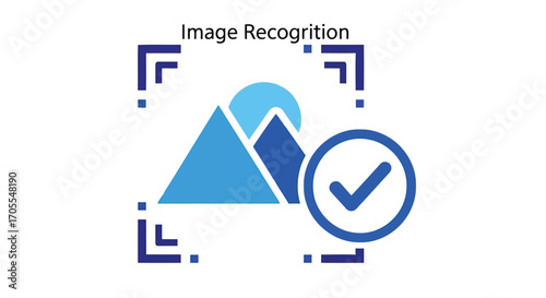 Vector illustration of image recognition concept with a mountain landscape and a checkmark