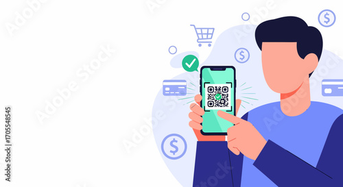 Man Using Mobile Payment With Qr Code on Smartphone Device