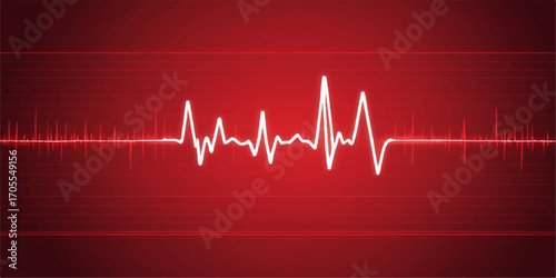 A healthy red heart beating on a green medical monitor displays an electrocardiogram wave of life