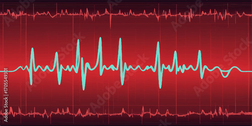 A vibrant red cardiogram illustrates a healthy heartbeat on a medical monitor