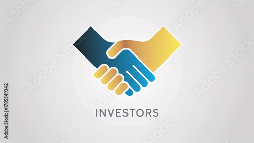 A professional handshake icon with blue and yellow gradient, symbolizing partnership and investment, ideal for finance and business related concepts