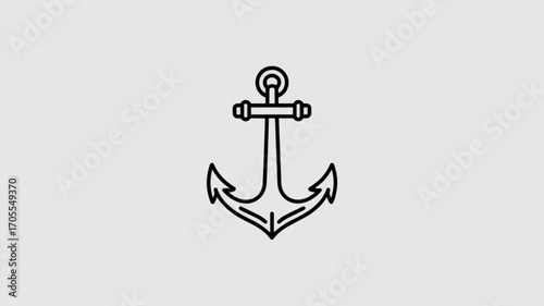 Simple black anchor outline, representing stability, security, and nautical themes in a minimalist design