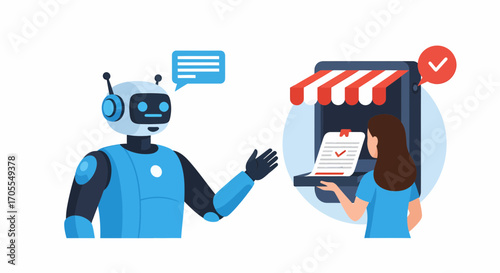 Robot Assisting Customer With Online Order on Smartphone App