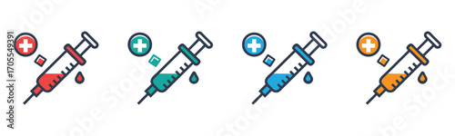 Four Syringes with Different Colored Fluids, Representing Medical Procedures