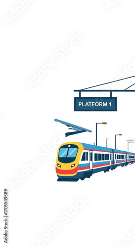 Modern HighSpeed Train Arriving at Platform 1.