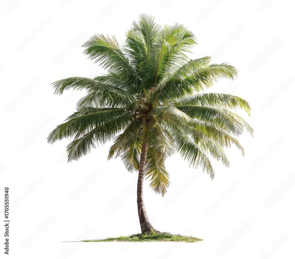 Obraz premium Single coconut palm tree against white background